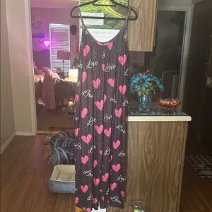 SHEIN Black Jumpsuit with Pink Heart and Love Print